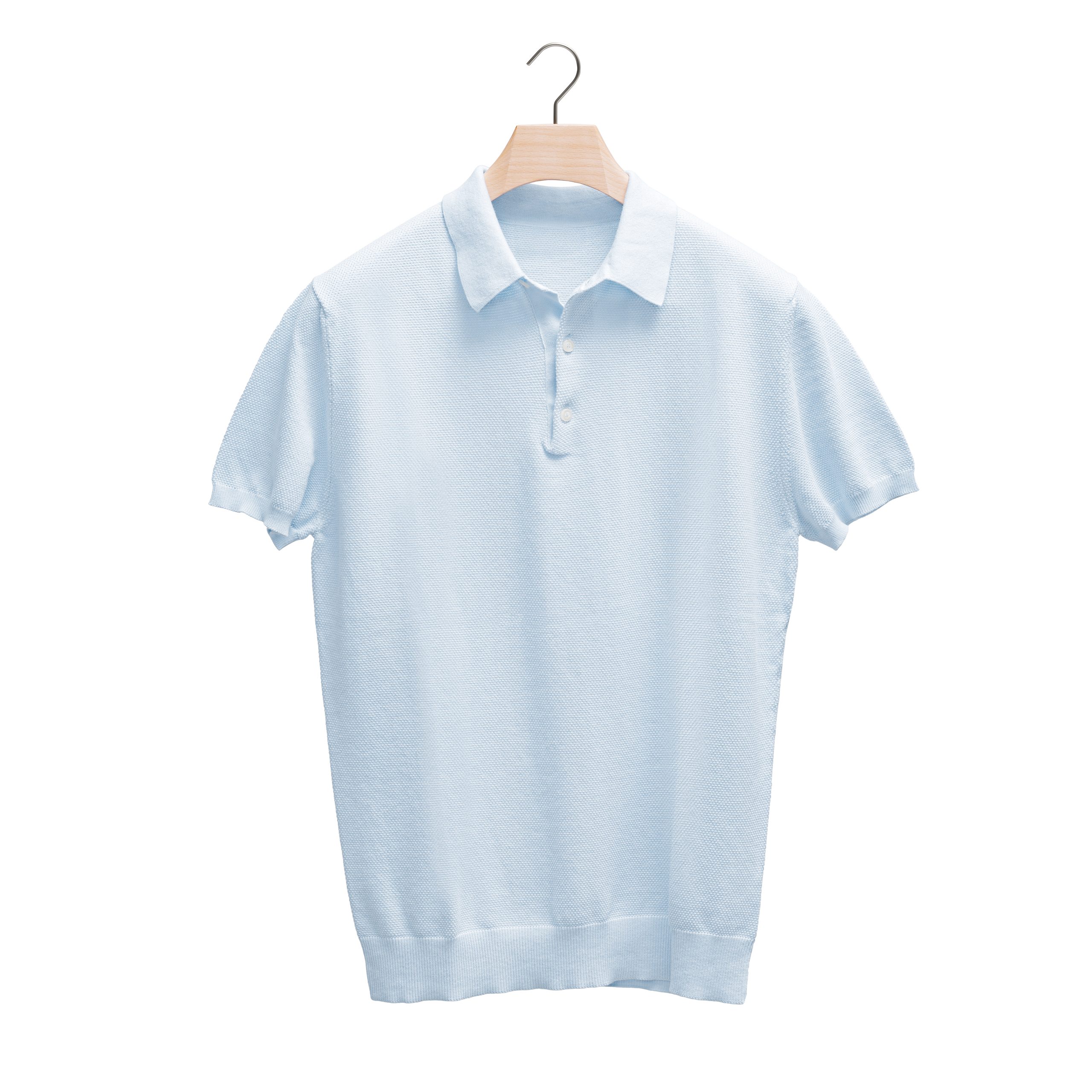Pale blue knitted polo shirt by Souster & Hicks