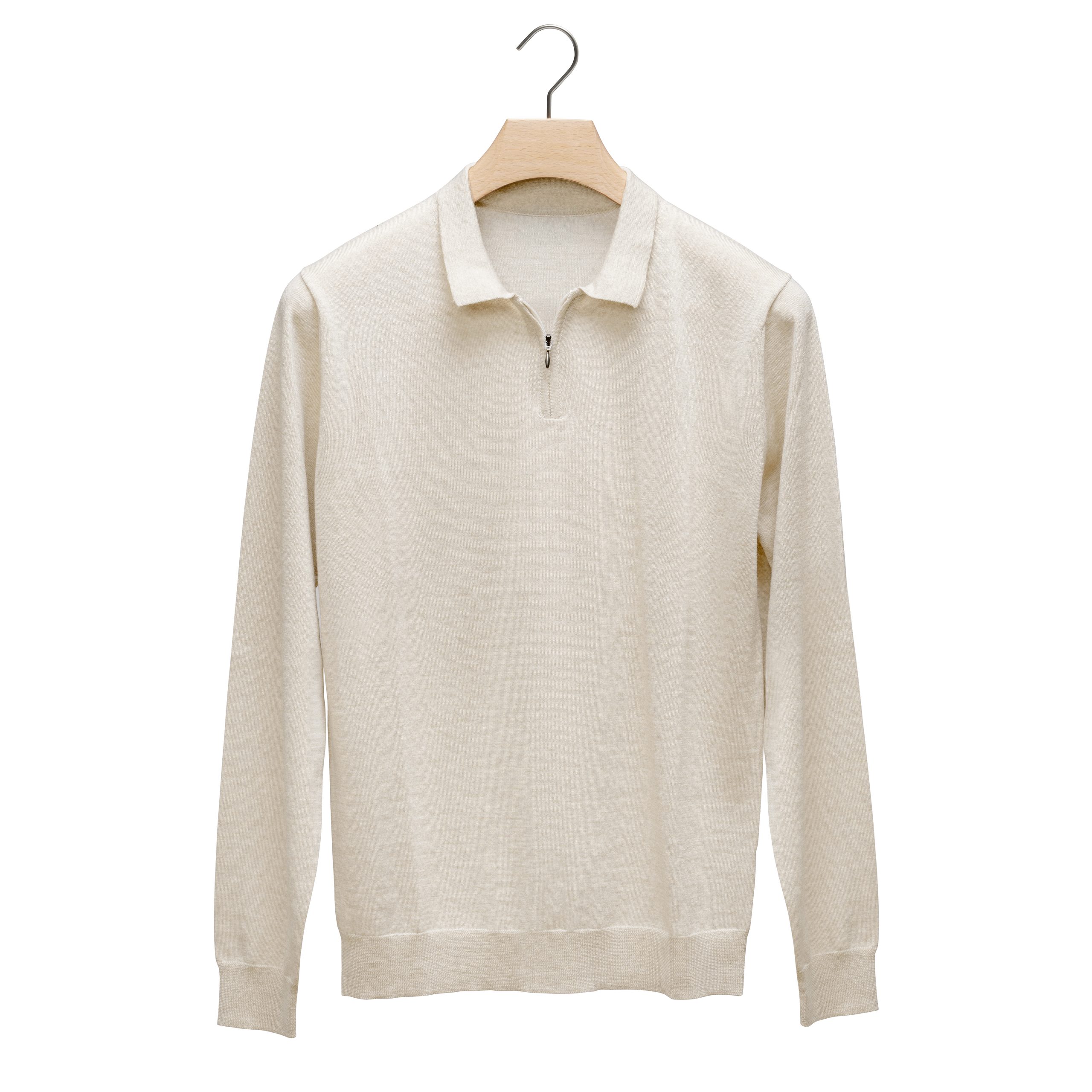 Cream zip-neck knitted polo by Souster & Hicks